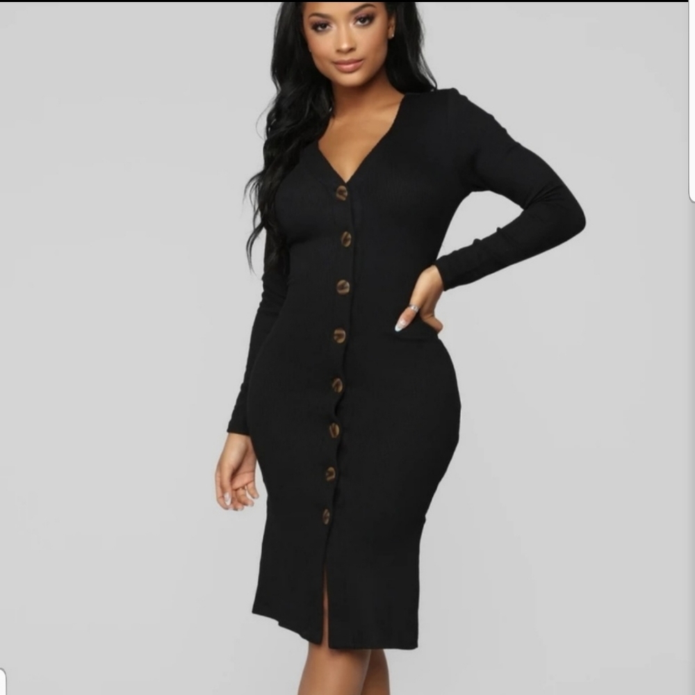 Sweater Dress- Black - Picture 2 of 4